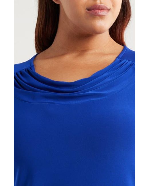 Kasper Blue Cap Sleeve Cowl Neck Top