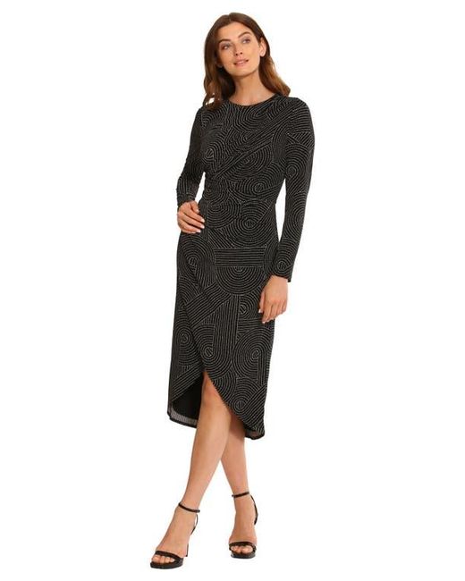 Maggy London Black Abstract Print Long Sleeve Midi Dress