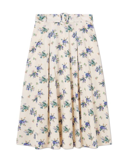 L.K.Bennett Natural Elodie Floral Belted Organic Cotton Midi Skirt