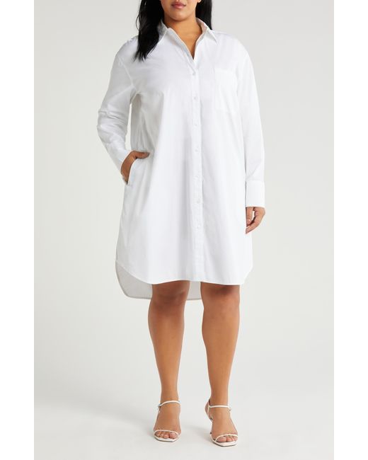 Nordstrom White Long Sleeve High-low Shirtdress