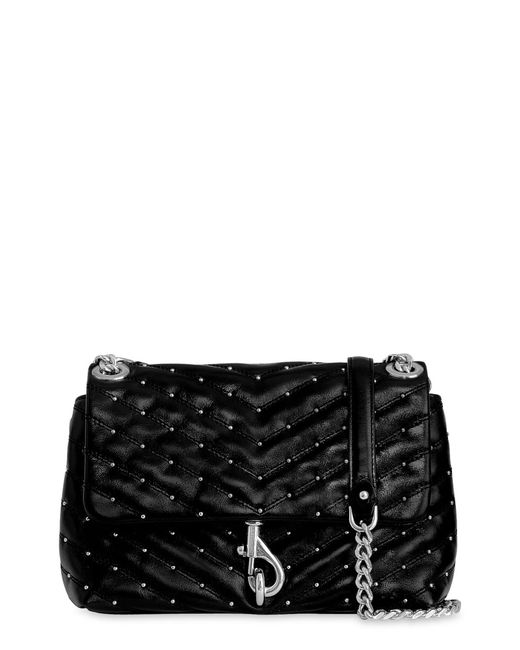Rebecca Minkoff Edie Studded Convertible Leather Crossbody Bag in Black