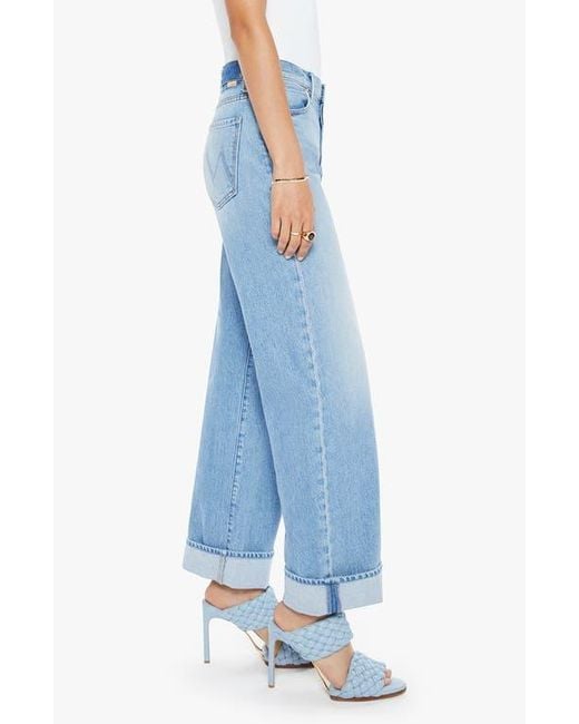 Mother Blue The Dodger Button Hover Cuff Wide Leg Jeans