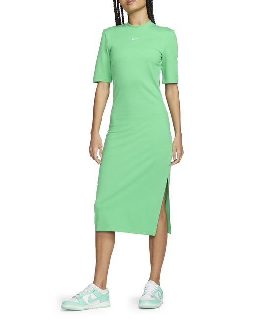 Nike Sportswear Essential Crew Neck Midi Dress in Green | Lyst