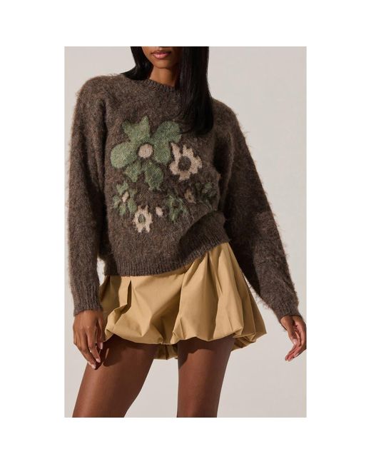 Astr Brown Conetta Floral Fuzzy Sweater