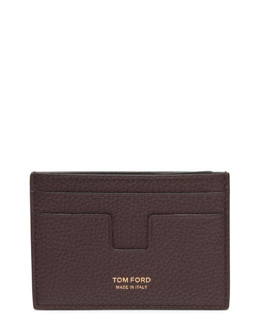 Tom Ford Brown T-Line Soft Grain Leather Card Holder for men