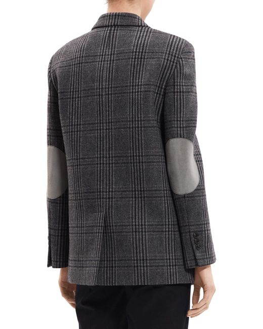 Theory Plaid Elbow Patch Recycled Wool Blend Jacket in Black Lyst