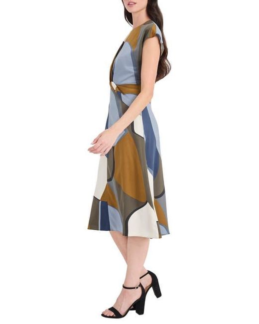 Maggy London Blue Abstract Print Twist Detail Midi Dress