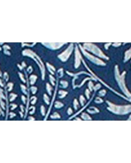 Madewell Blue Floral Tie Waist Long Sleeve Tiered Minidress