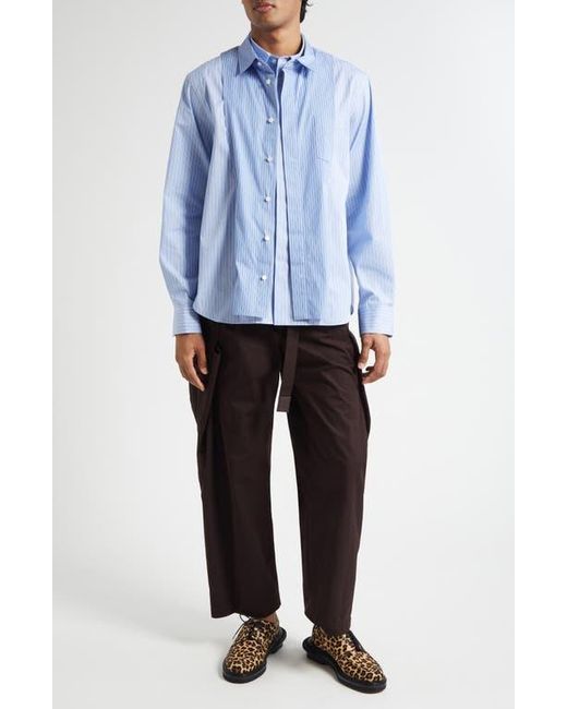Sacai Blue Stripe Overlay Cotton Poplin Button-Up Shirt for men