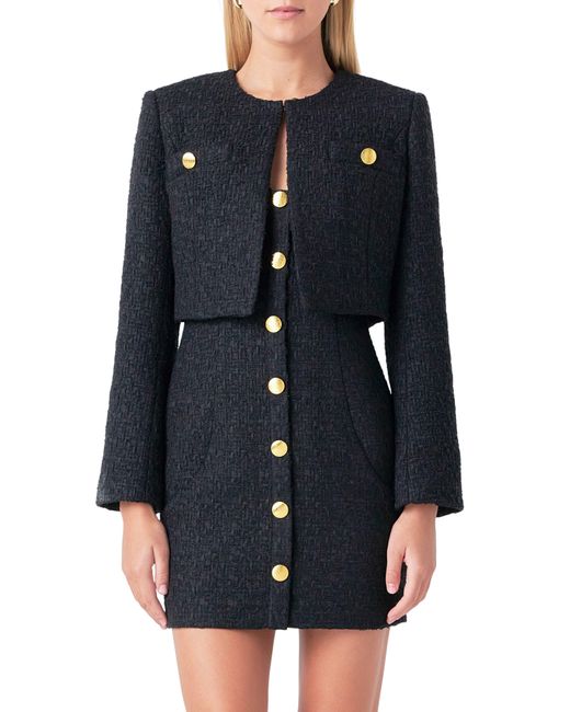 Endless Rose Blue Crop Tweed Jacket