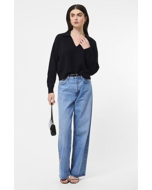 French Connection Black Sloane Johnny Collar Pullover
