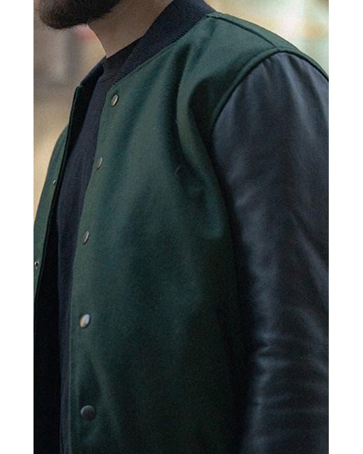 Last Wolf Green Pine Varsity Jacket for men