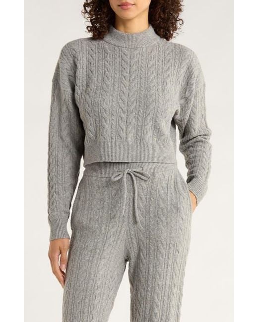 Mpg Gray Cable Knit Crop Sweater