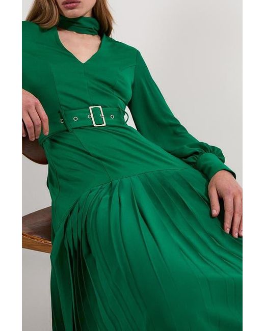 Karen Millen Green Jersey Ponte Georgette Mix Midi Dress