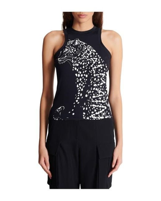 Balmain Black Leopard Print Tank Top