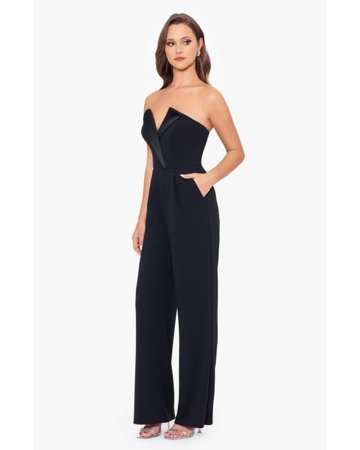 Betsy & Adam Blue Strapless Tuxedo Jumpsuit