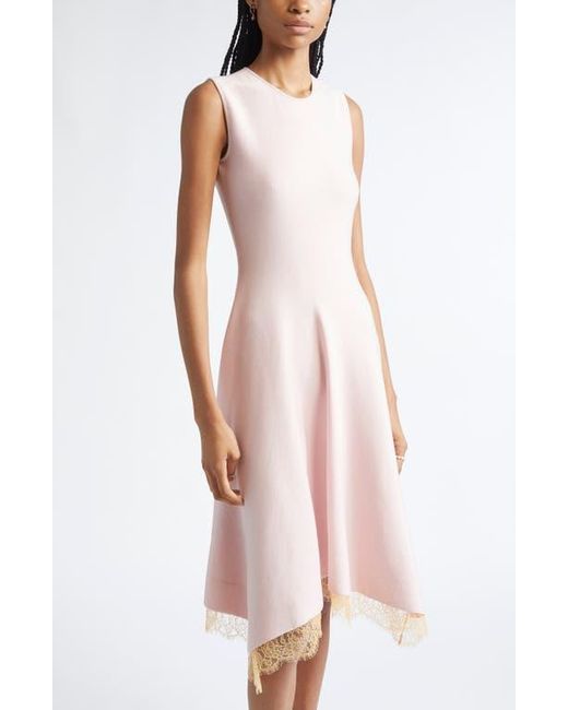 Alexander McQueen Pink Lace Trim Asymmetric Wool Blend Knit Dress