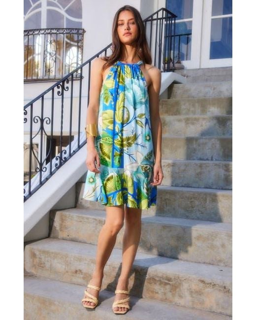 Fifteen Twenty Blue Brenda Print Ruffle Hem Shift Dress
