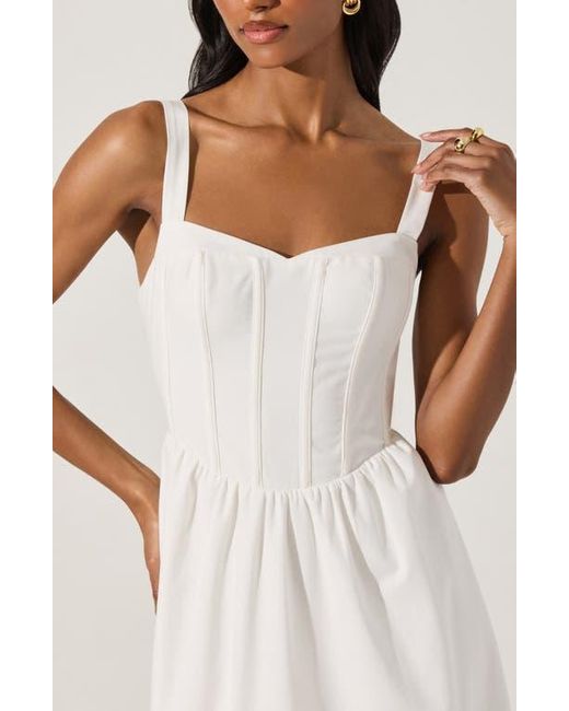 Astr White Structured Cotton Blend Midi Fit & Flare Dress