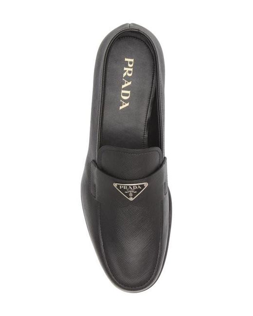 Prada Black Leather Logo Loafers for men