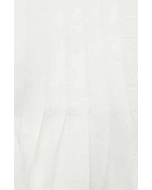 Mango White Pleated Ramie Midi Skirt