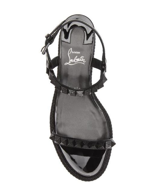 Christian Louboutin Black Pyraclou Glitter Espadrille Wedge Sandal
