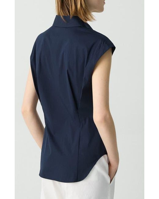 Theory Blue Cap Sleeve Button-Up Shirt