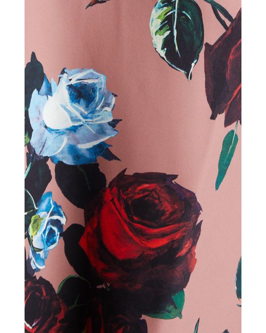 Dolce & Gabbana White Rosette Floral Print Asymmetric One-shoulder Charmeuse Dress