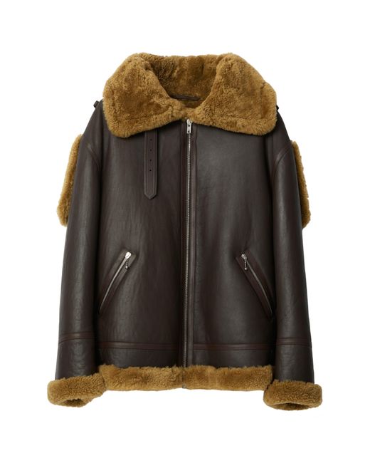 Burberry Black Genuine Shearling & Leather Aviator Jacket for men