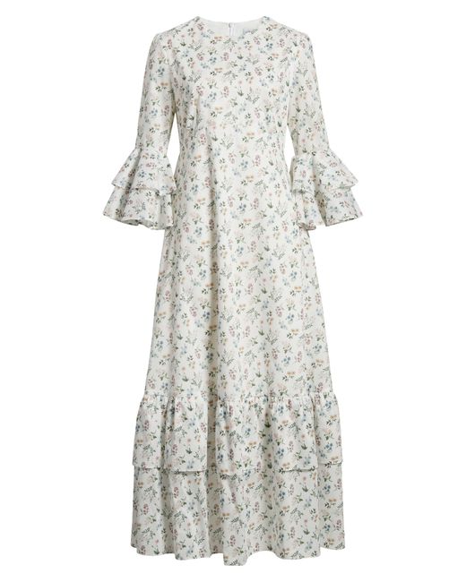 Liberty White Gala Floral Tiered Cotton Maxi Dress