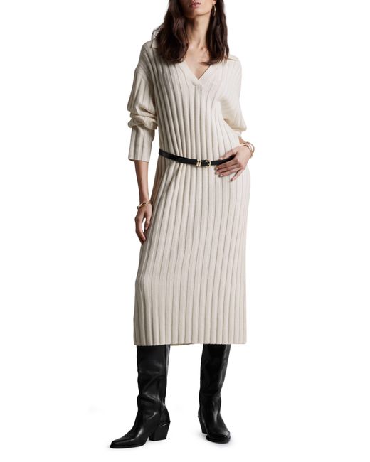 & Other Stories Natural & Long Sleeve Wool & Cotton Blend Rib Sweater Dress