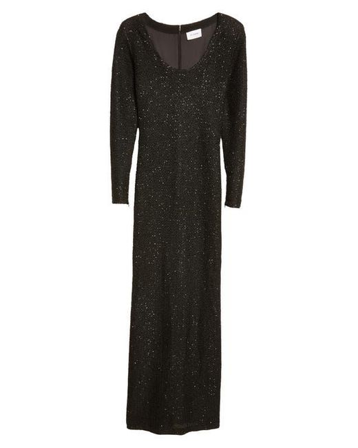 St. John Black Nicoline Long Sleeve Sequin Stretch Knit Gown