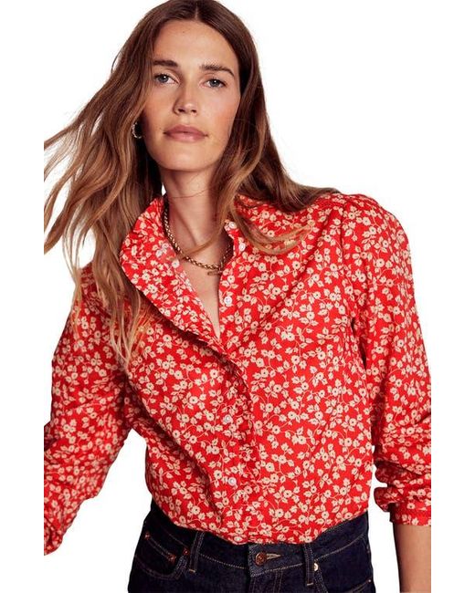 Boden Red Helena Floral Cotton Button-Up Shirt