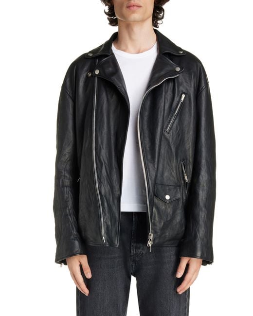 Acne Black Oversize Leather Motorcycle Jacket for men