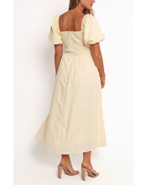 Petal & Pup Clo Puff Sleeve Midi Dress in Natural | Lyst