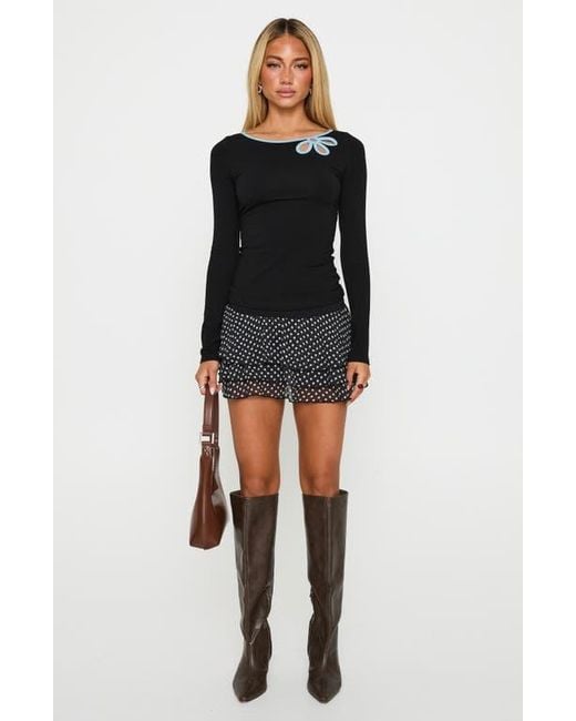 Princess Polly Black Floral Cutout Long Sleeve Top