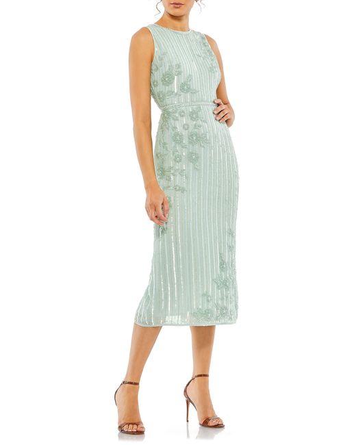 Mac Duggal Sequin Stripe & Floral Sheath Dress in Green | Lyst