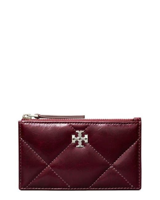 Tory Burch Red Small Kira Quilted Leather Card Case