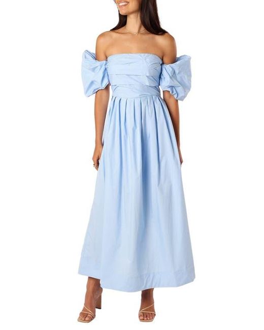 blue maxi dress strapless ASTR the Label | Cyrina Plissé Strapless Maxi Gown in Blue