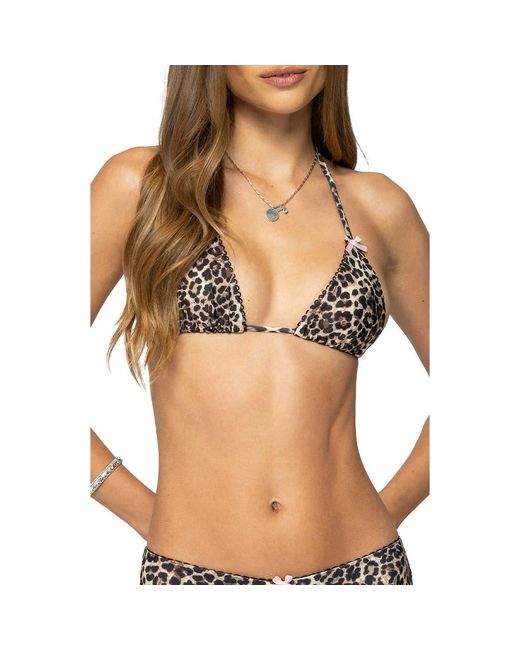 Edikted Brown Mich Print Triangle Bikini Top
