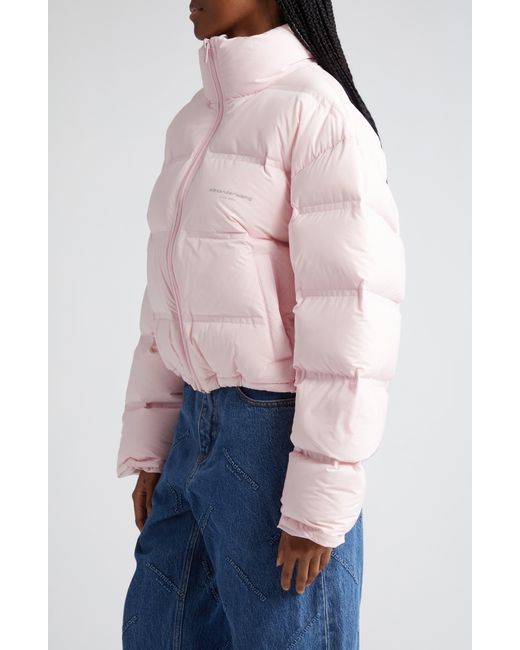 Alexander Wang Reflective Logo Crop Down Puffer Coat in Pink