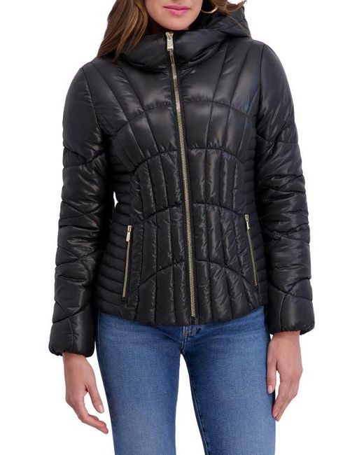 Kensie Black Hooded Puffer Jacket