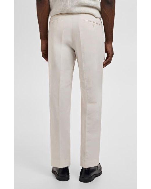 Mango Natural Pleated Slim Fit Straight Leg Linen Blend Pants for men