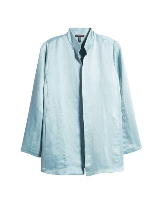 Eileen Fisher Blue Stand Collar Organic Linen & Silk Jacket