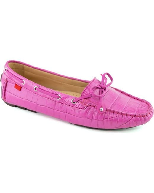 Marc Joseph New York Pink Cypress Hill Croco Tiebow Driver Loafer