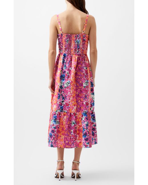 French Connection Red Carrie Mixed Floral Midi Sundress