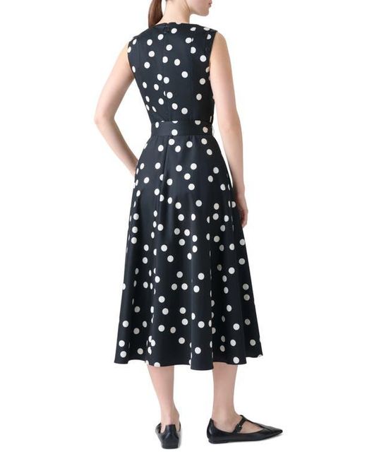 Akris Punto Black Polka Dot Sleeveless Belted Midi Dress