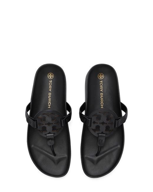 Tory Burch Black Miller Cloud Leather Thong Sandals