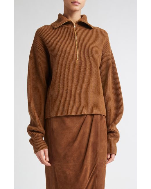 Max Mara Nadar Merino Wool & Cashmere Half Zip Sweater in Brown | Lyst