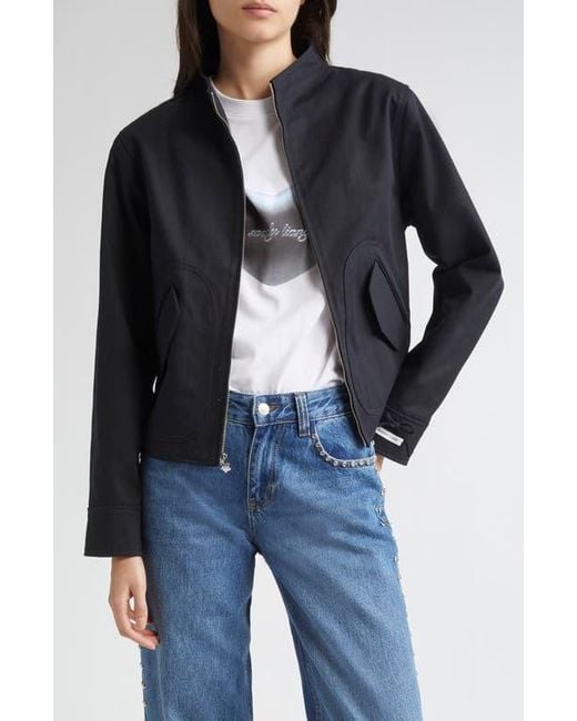 Sandy Liang Miku Bomber Jacket in Blue | Lyst